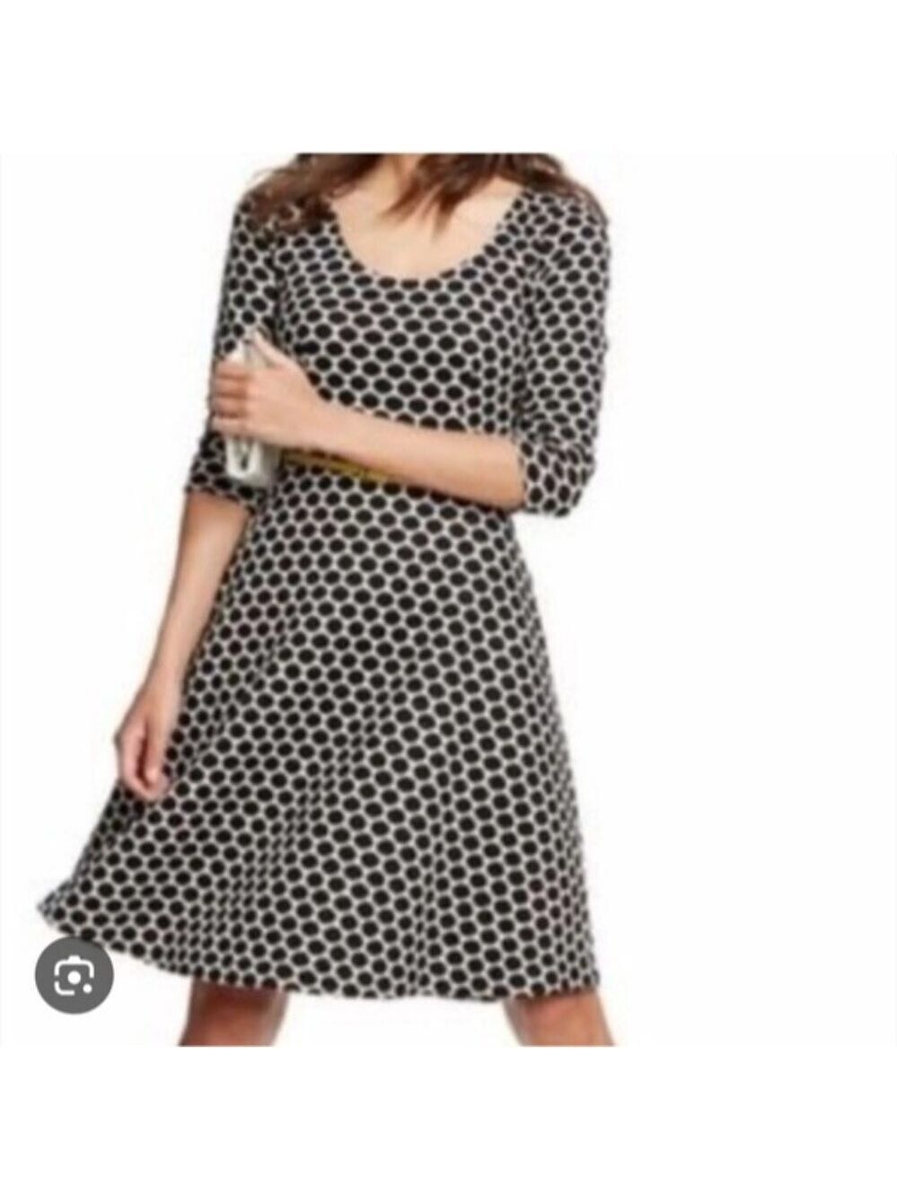 BODEN | Polka Dot Fit & Flare Dress 3/4 sleeve black White Sz 4